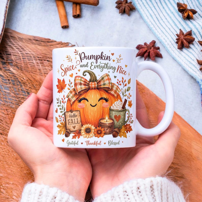 Fall Pumpkin Mug Wrap, Fall Mug PNG, Autumn Mug Wrap,  11oz & 15oz Fall Coffee Mug PNG, Digital Download