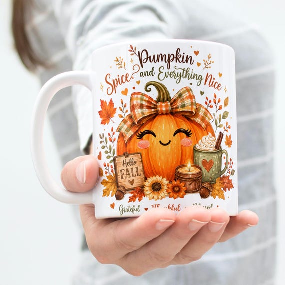 Fall Pumpkin Mug Wrap, Fall Mug PNG, Autumn Mug Wrap,  11oz & 15oz Fall Coffee Mug PNG, Digital Download