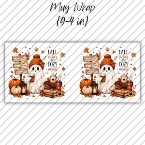 Fall Ghost Mug Wrap, Fall Mug PNG, Autumn Mug Wrap, 11oz & 15oz Fall Coffee Mug PNG, Digital Download
