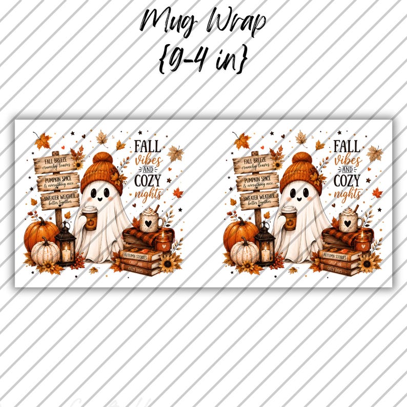 Fall Ghost Mug Wrap, Fall Mug PNG, Autumn Mug Wrap, 11oz & 15oz Fall Coffee Mug PNG, Digital Download
