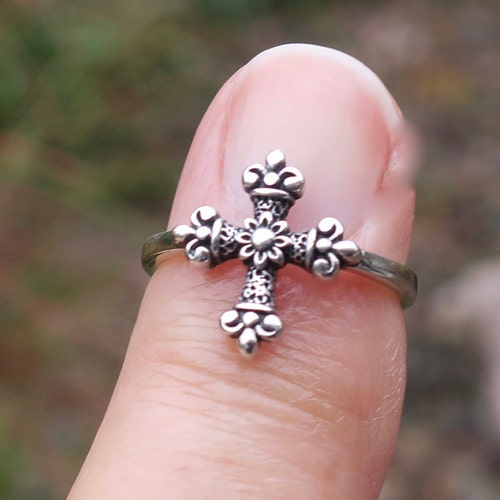 Infinity Sideways Cross Ring Solid 925 Sterling Silver Cross Etsy