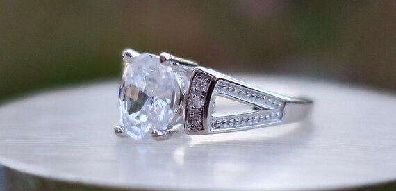 Vintage 925 Sterling Silver and CZ Engagement Ring - image 3