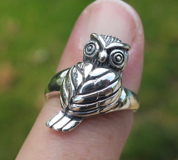 Vintage 925 Sterling Silver Owl Ring - image 1