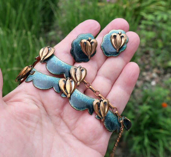 Vintage Matisse Copper and Enamel Necklace and Earrings Set Etsy