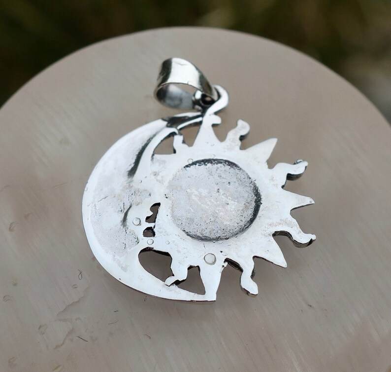 925 Sterling Silver Sun and Crescent Moon Pendant - Etsy