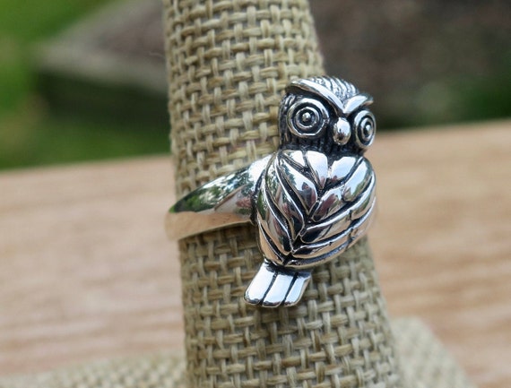Vintage 925 Sterling Silver Owl Ring - image 4