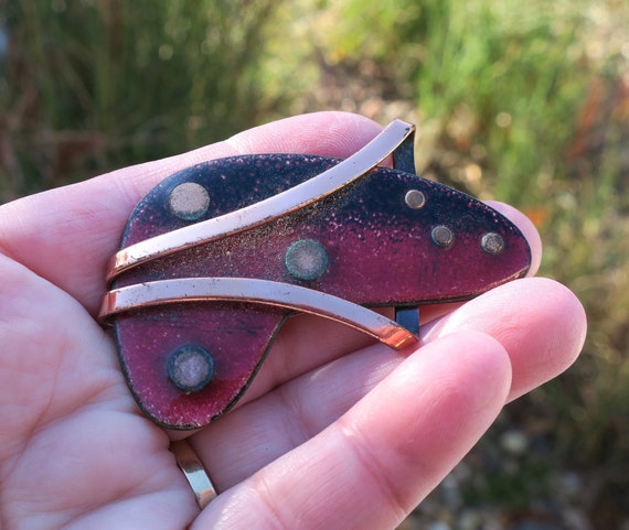 Vintage Matisse Copper and Enamel Boomerang Brooch - image 8