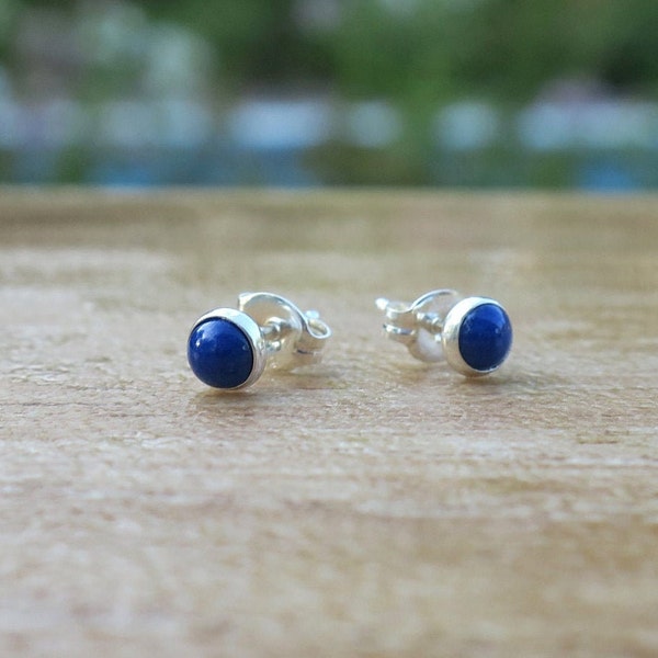 Vintage 925 Genuine Lapis Stud Earrings