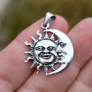 925 Sterling Silver Sun and Crescent Moon Pendant