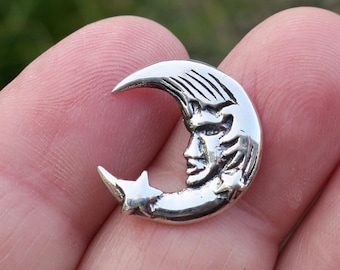 925 Sterling Silver Crescent Moon and Star Pendant