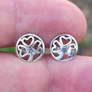 Vintage 925 Sterling Silver 10mm Shamrock Stud Earrings