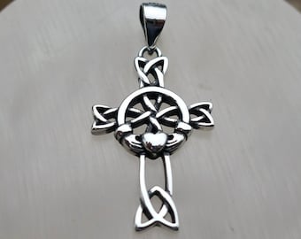 925 Sterling Silver Claddagh Cross Pendant