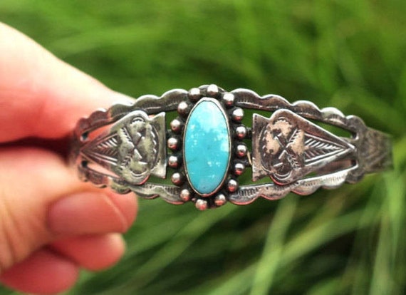 Charming Vintage Native American Sterling And Turquoise Cuff Etsy