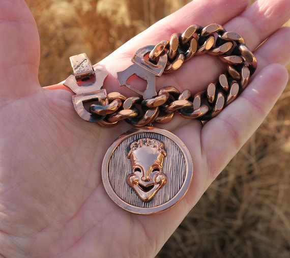 Vintage Renoir Copper Comedy Tragedy Link Bracelet