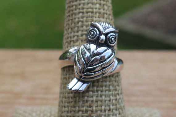 Vintage 925 Sterling Silver Owl Ring - image 2