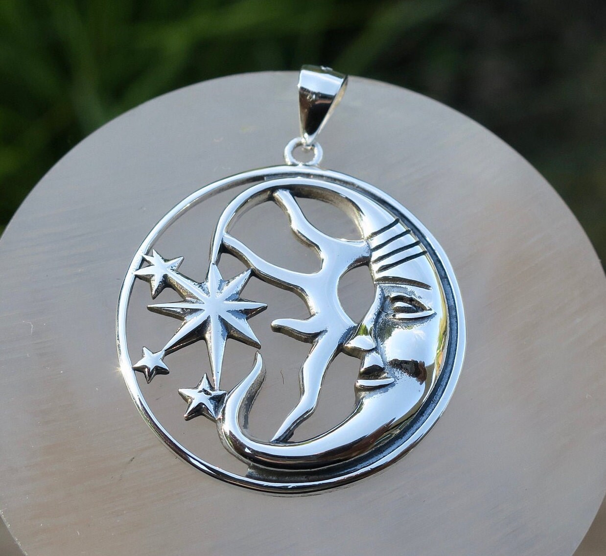 925 Sterling Silver Moon Sun and Star Pendant - Etsy