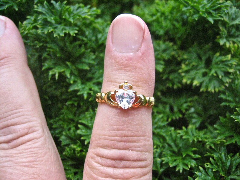 Vintage Yellow Gold Over 925 Sterling Silver CZ Claddagh Ring Etsy