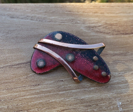 Vintage Matisse Copper and Enamel Boomerang Brooch - image 4