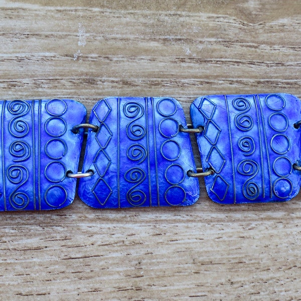 Beautiful Vintage Cobalt Blue Elfi Muller & Co Copper and Enamel Bracelet