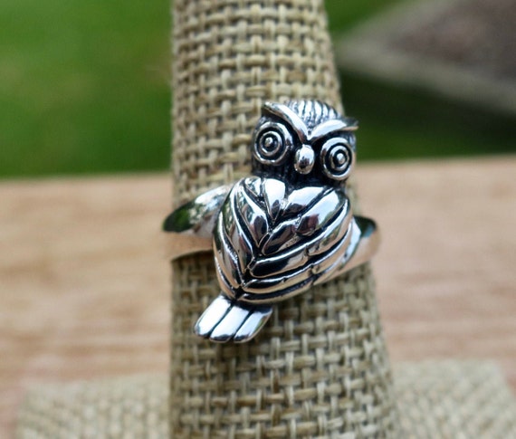 Vintage 925 Sterling Silver Owl Ring - image 3