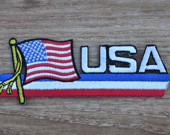 Vintage Iron On Embroidered USA Flag Patch