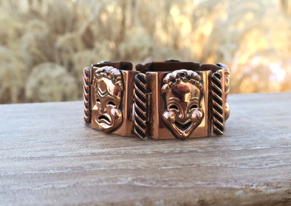 Vintage Renoir Copper Comedy Tragedy Panel Bracele