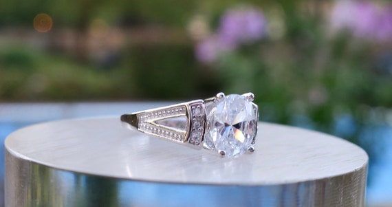 Vintage 925 Sterling Silver and CZ Engagement Ring - image 1
