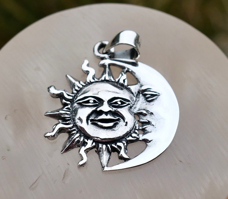 925 Sterling Silver Sun and Crescent Moon Pendant - Etsy