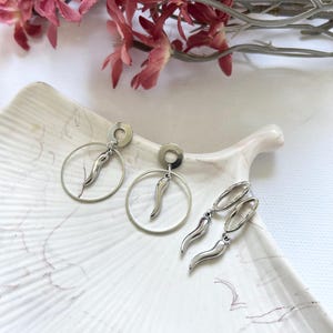 Silver Chili Pepper Dangle Earrings: Stainless Steel Spicy Jewelry