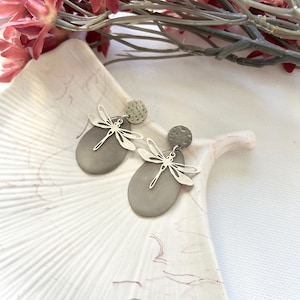 Tagua earrings, gray earrings, dragonfly earrings, drop tagua earrings, nut earrings, light earrings, boho earrings, sustainable earrings