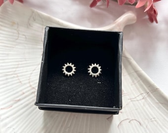 Silver Sun Stud Earrings: Minimalist Celestial Jewelry
