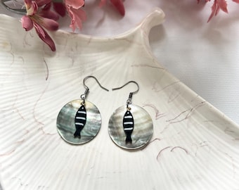 Fish earrings, shell earrings, sardine earrings, dangle fish earrings, stripped earrings, ocean earrings, summer accessories, beach jewelry