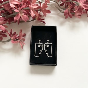 Face earrings, abstract face earrings, human face shaped earrings, face silhouette jewelry, woman face earrings, gift for her