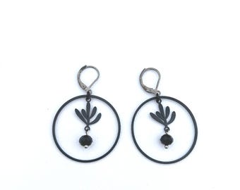 Schwarzes Messing Ohrringe, Blatt Ohrringe, Boho baumeln Ohrringe, Natur-Liebhaber Geschenk, runde Ohrringe, ovale Ohrringe, Kreis baumeln Ohrringe