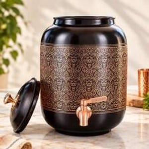 Copper Water Pot 8300ML | Antique Embossed Copper Water Dispenser | Large Handmade Copper Matka with Tap | Traditional Indian Water Pot