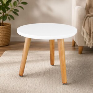 Houten plantenstandaard voor binnen, ronde plantenhouder in mid-century stijl, 28 cm hoge houten bloempotstandaard, hoge plantenstandaard, kleine bijzettafeldecoratie
