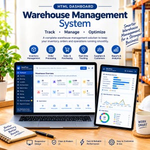 Système de gestion d'entrepôt HTML | Suivi des stocks | Tableau de bord de gestion des commandes | Expédition et retours | Application hors ligne