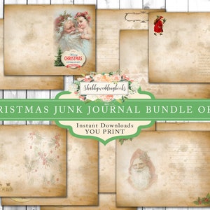 Kit pour créer un journal de Noël, un téléchargement numérique, un Junk Journal, des onglets et des poches de voyage imprimés autant de fois que nécessaire, Grand cadeau