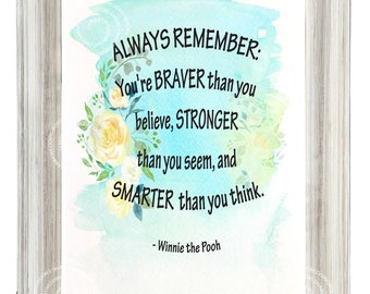 AA Milne Quote from Winnie the Pooh, Inspirational watercolor art Instant Download