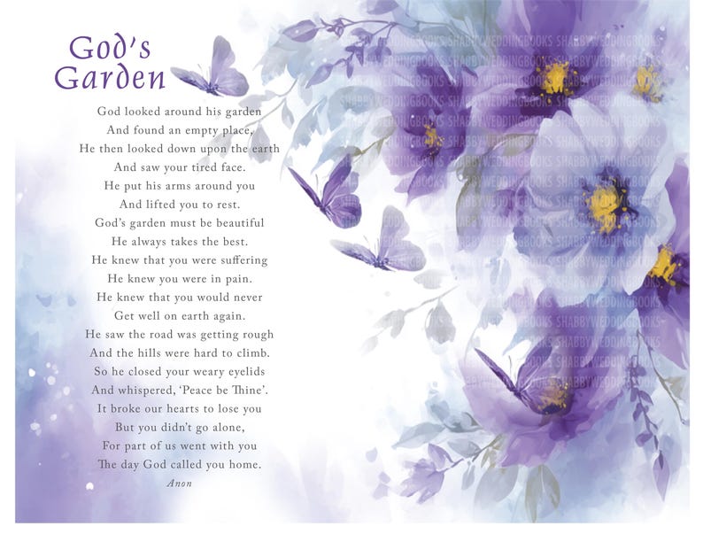 Funeral Poem, Elegant Eulogy Print: Gods Garden, Digital Download, Loss ...
