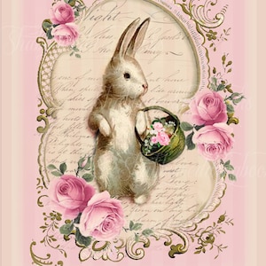 Lapin Téléchargement numérique, Français Country vintage, Couronne de fleurs, Carte de Pâques Peter Rabbit, Décor de Pâques, ClipArt, Papiers scrapbooking