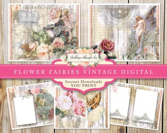 Digital download flower fairies in a vintage style for Junk journals and scrapbook pages
