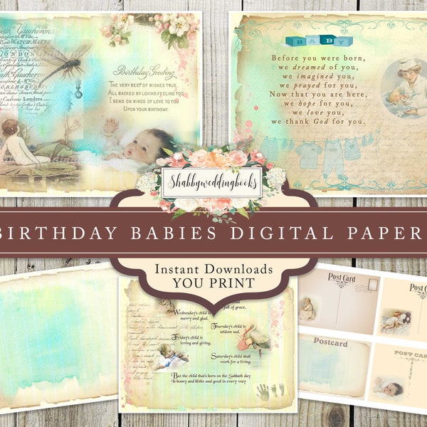 Birthday Babies Digital Papers, digital download, journal pages, scrapbooking resources, instant download