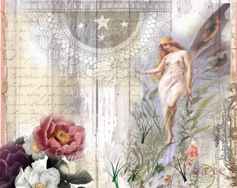 Digital download flower fairies in a vintage style for Junk journals and scrapbook pages