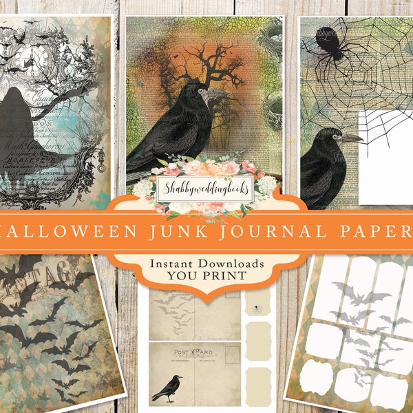 Halloween digital download scrapbook paper, Junk Journal, craft paper postcards