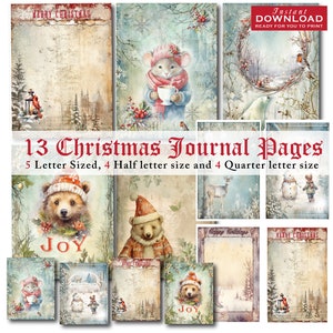 Printable Christmas Junk journaling cards, printable pages, Journal Supplies, scrapbooking papers, 13 cards, 3 different sizes