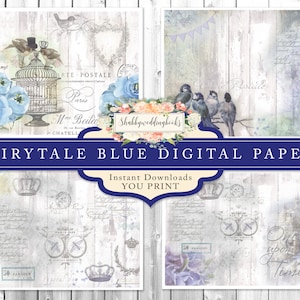 Papiers numériques de conte de fées pour journalisation ou scrapbooking ou journaux indésirables, oiseaux de style vintage et thèmes français