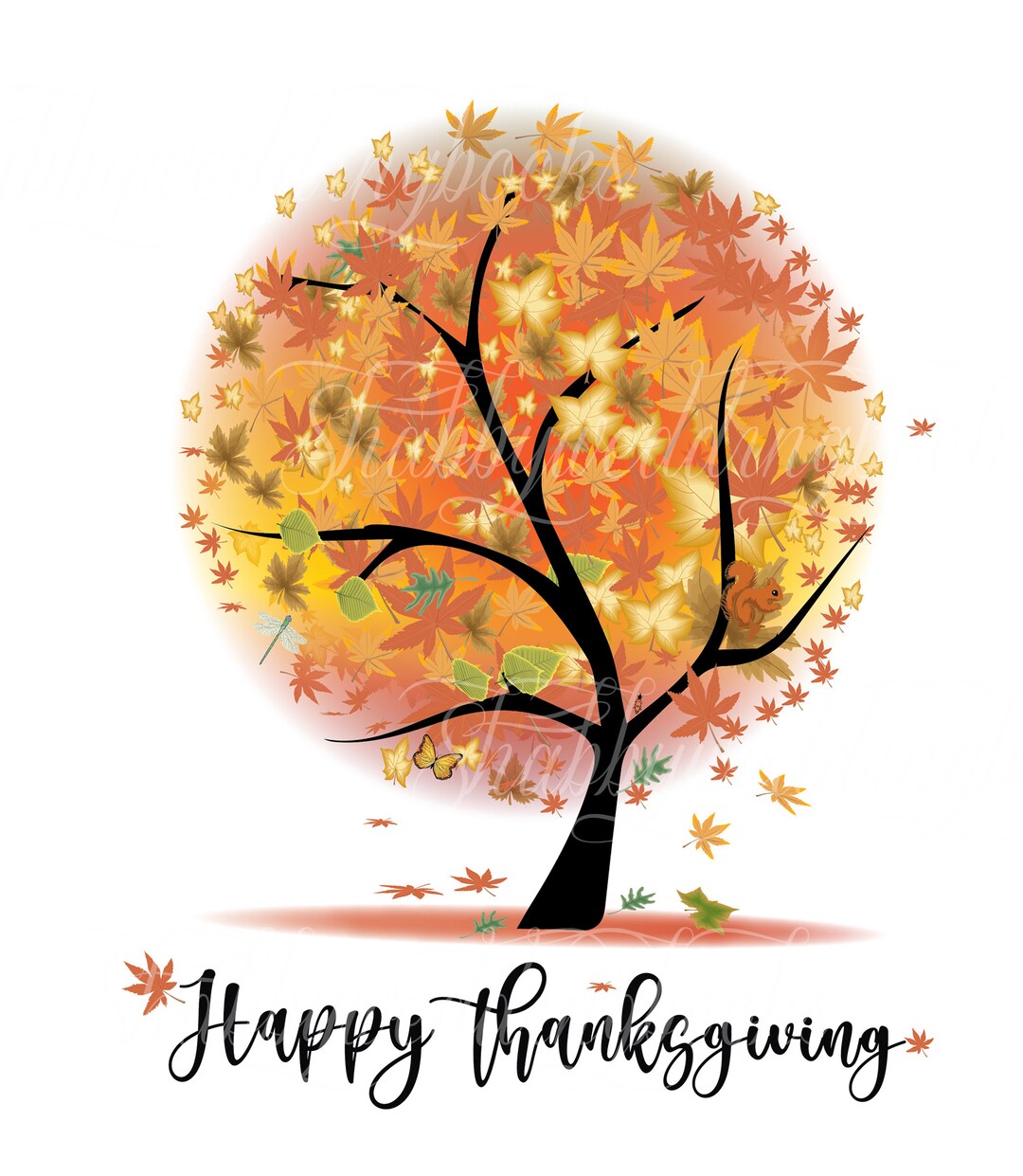 Thanksgiving Tree Background Thanksgiving Tree Art Print, Digital Download, Autumn Tree Illustration ...