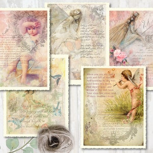 Set of 5 scrapbooking altered art Love poem pages, Valentine Mixed Media sheets, Junk Journal art, Papers, Digital Download Instant print