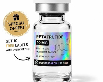 Holographic Peptide Labels vial 1.5 x 0.75 Inch, Custom Research Stickers, Waterproof Vial Labels, 10 pc Labels Only